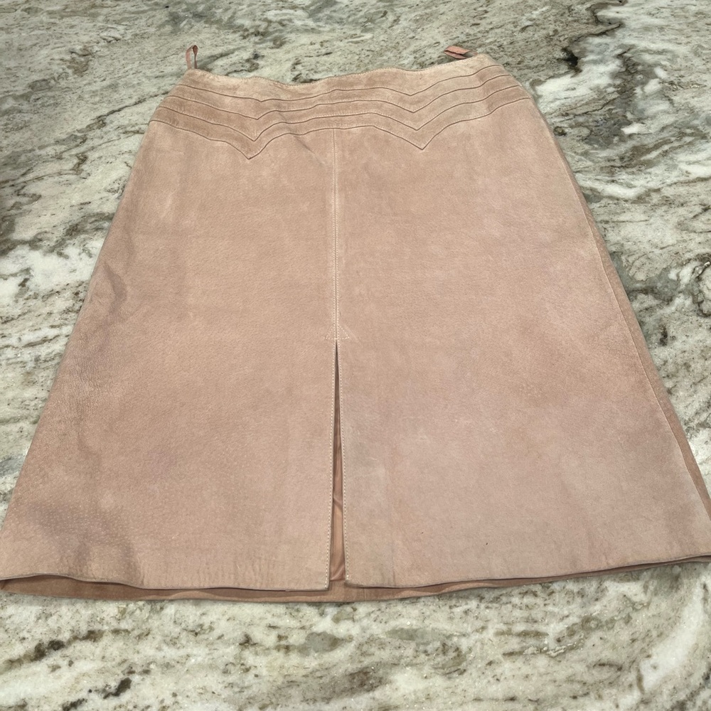 Vintage Margaret Godfrey Leather Pencil Skirt In Salmon Pink